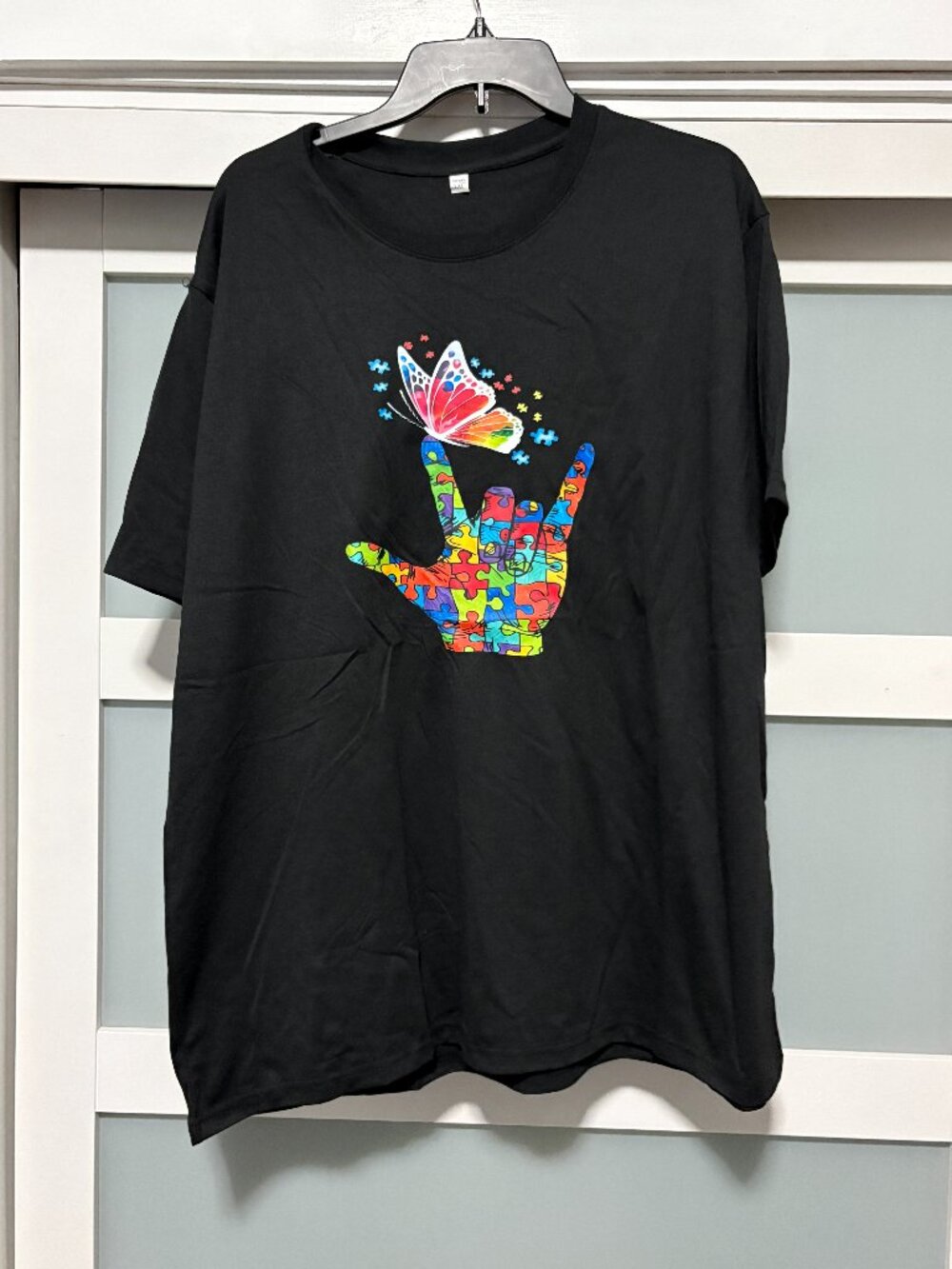 Autism Butterly Puzzle T-Shirt Shirt Black  Love NEW